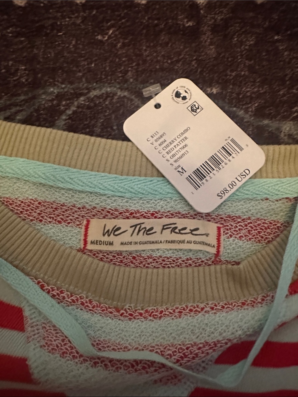 We The Free Striped Knit Top in Red, Light Green & Cream